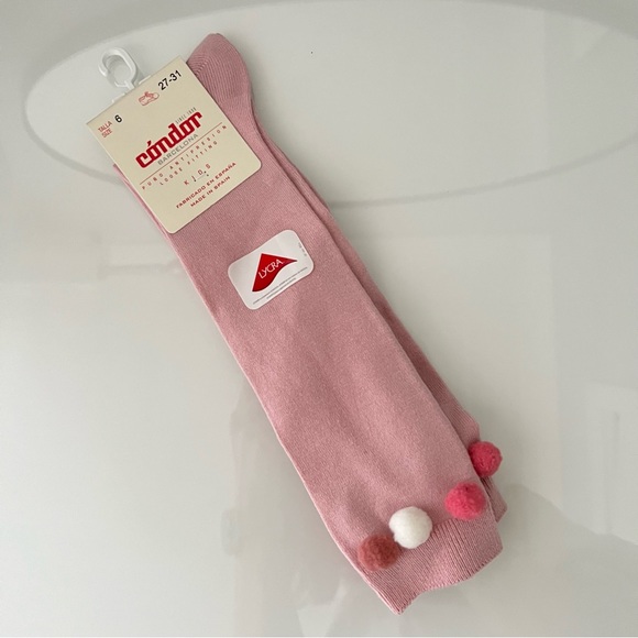 🆕Condor Knee-High Socks with Small Colored Pompoms - Pink Size6 - Picture 2 of 5